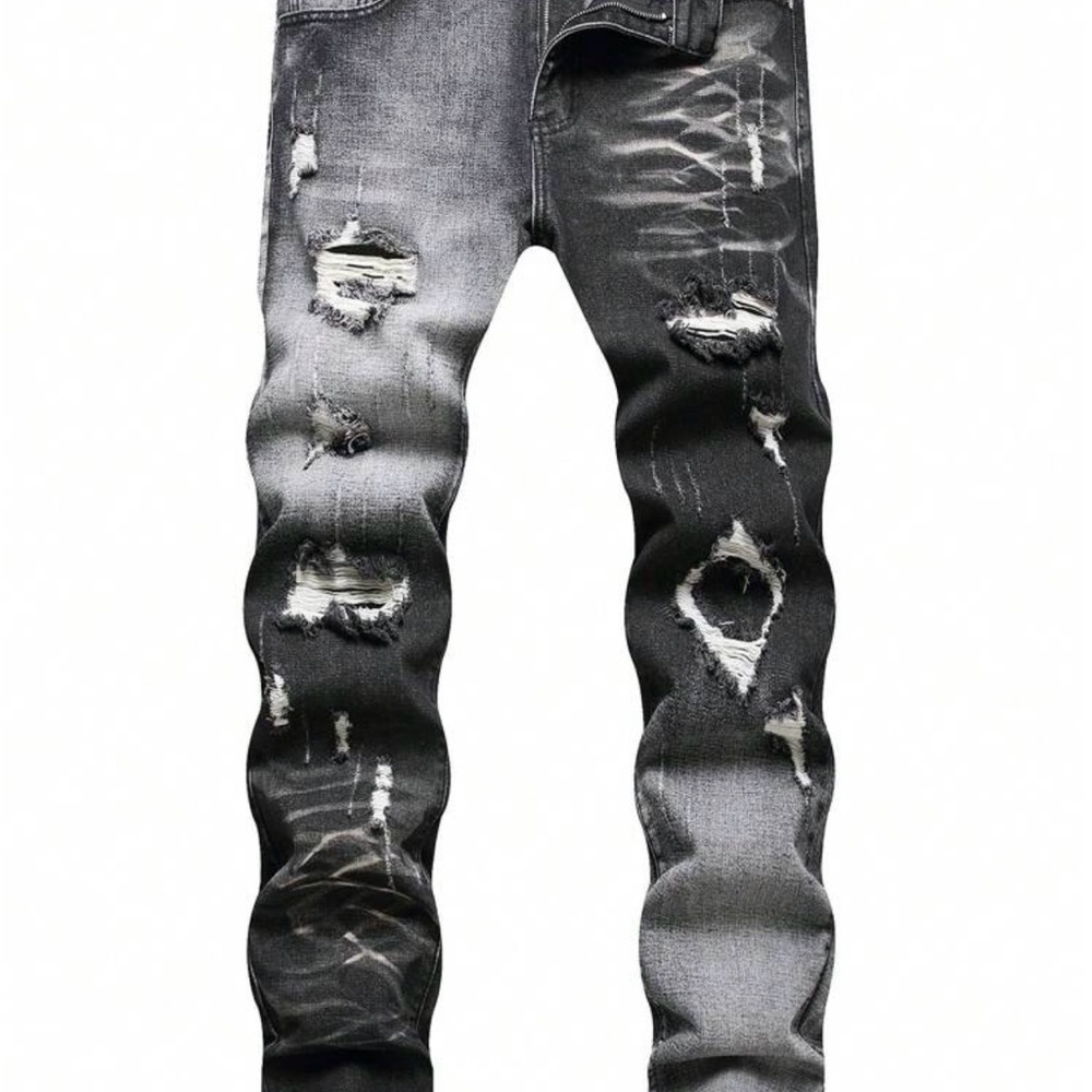 SHEIN Men Ripped Frayed Bleach Wash Jeans
